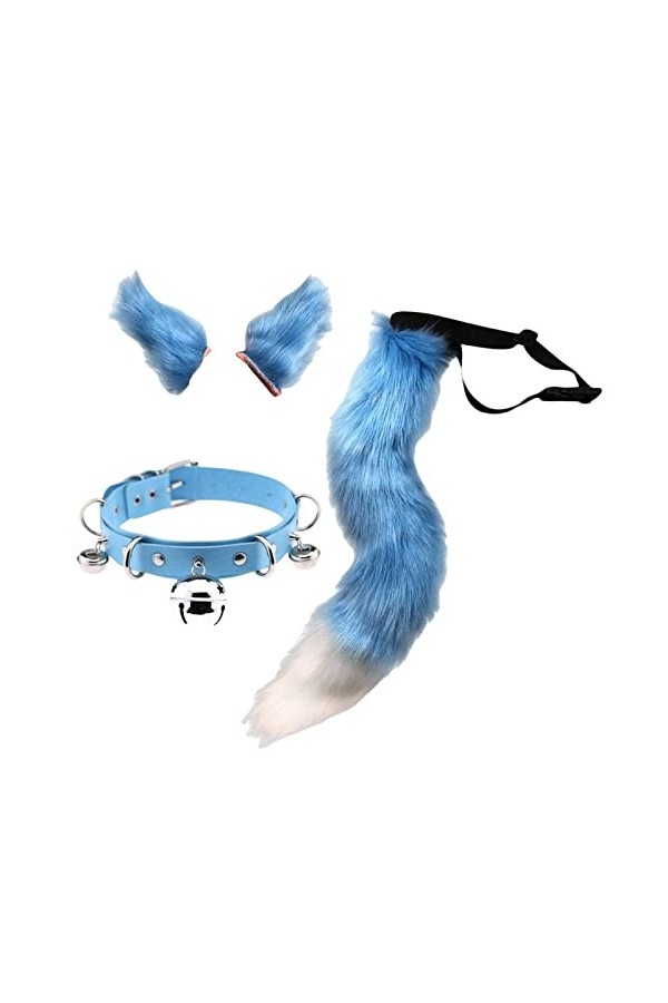 kowaku Oreilles et Queue en Fausse Ensemble Cosplay Costume Casque Cou Collier Ras du Cou avec Cloches pour la Fête Dress up