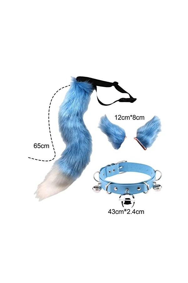 kowaku Oreilles et Queue en Fausse Ensemble Cosplay Costume Casque Cou Collier Ras du Cou avec Cloches pour la Fête Dress up