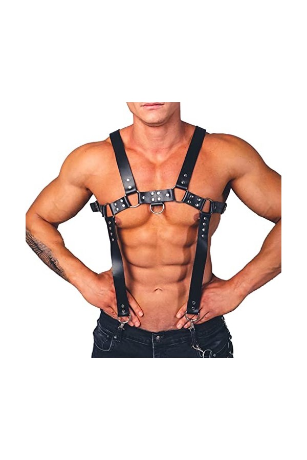 Harnais gothique punk pour homme avec bretelles, sangle de poitrine, sangle de corps, sangle alternative, harnais pour carnav