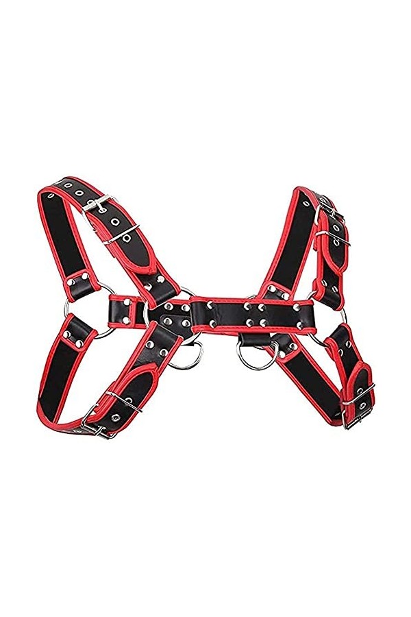 FAYTEK Harnais de poitrine en cuir pour homme - Solide et robuste - Réglable - Pour homosexuels - Pour Halloween - Noir