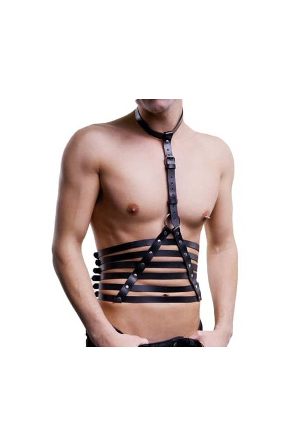 HSQSMWJ Sexy PU Cuir Harnais Poitrine Homme Jeu de Rôle Color:Black,Size:One Size 