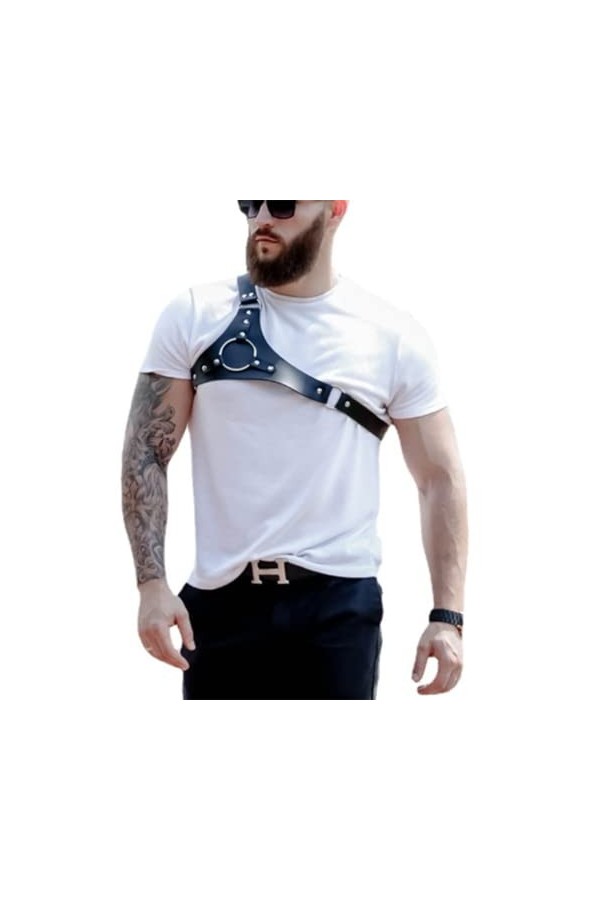Harnais de Poitrine en Cuir Homme Sexy Adulte Harness Belt Muscle Lingerie Color:Black,Size:One Size 