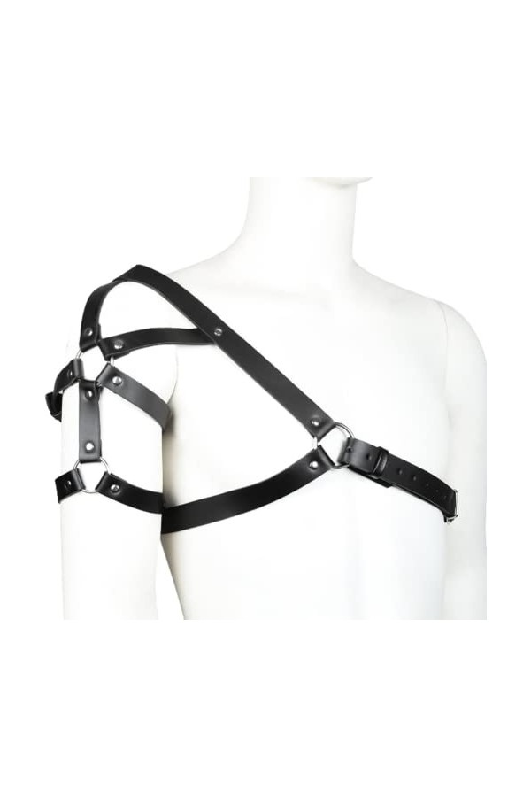 HSQSMWJ Homme Harnais de Poitrine en Cuir Harnais de Corps Réglable Ceinture de Poitrine Costume Soirée Club Danse Color:Bla