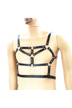 HSQSMWJ Hommes du Corps Coffre Harnais Réglable PU avec Anneau à Boucle Gay Bar Pub Jeu de Rôle Plaisir Color:Black,Size:One
