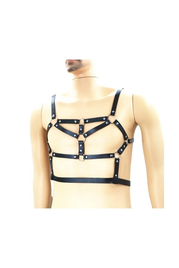 HSQSMWJ Hommes du Corps Coffre Harnais Réglable PU avec Anneau à Boucle Gay Bar Pub Jeu de Rôle Plaisir Color:Black,Size:One
