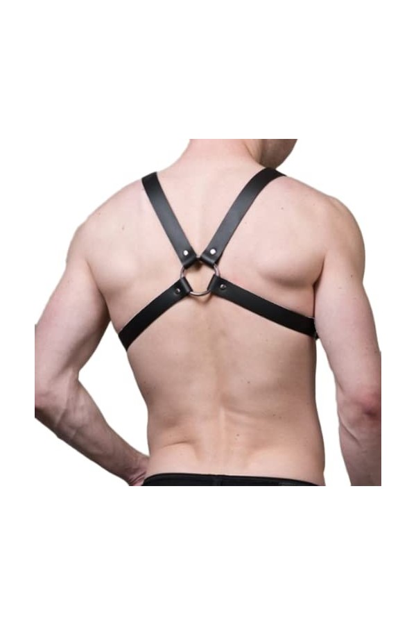 HSQSMWJ Harnais de Corps en Cuir PU Réglable avec Anneau à Boucle Poitrine Bandage Ceinture Faux Gay pour Homme Color:Black,S