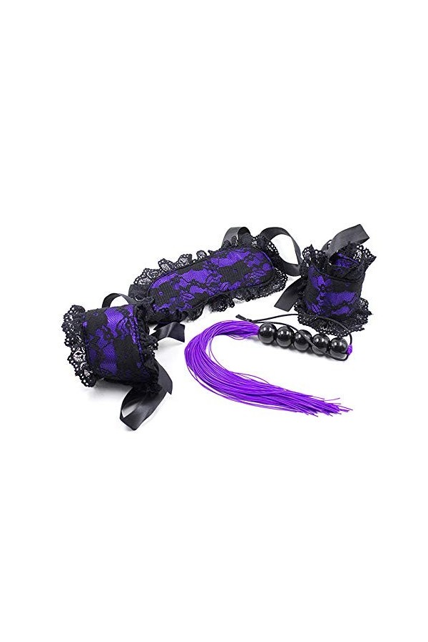 XaiYimee Ensemble en Dentelle Ensemble en Trois pièces Ensemble de Lunettes de Fouet Ensemble de Poignets Violet