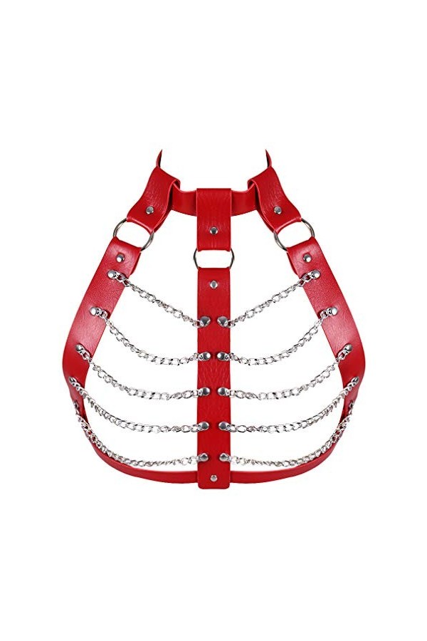 PETMHS Harnais en Cuir Soutien-Gorge Femmes Sexy Corps Cage Hauts Ajuster la Taille Sangle Punk Goth Danse Rave Costume Roug