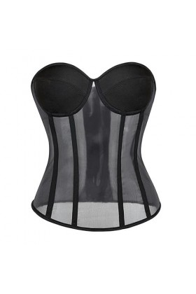 Soutien-Gorge Transparent Noir Sexy en Maille Push-up pour Femme - Corset pour fête en Club - Ensemble de vêtements Respirant