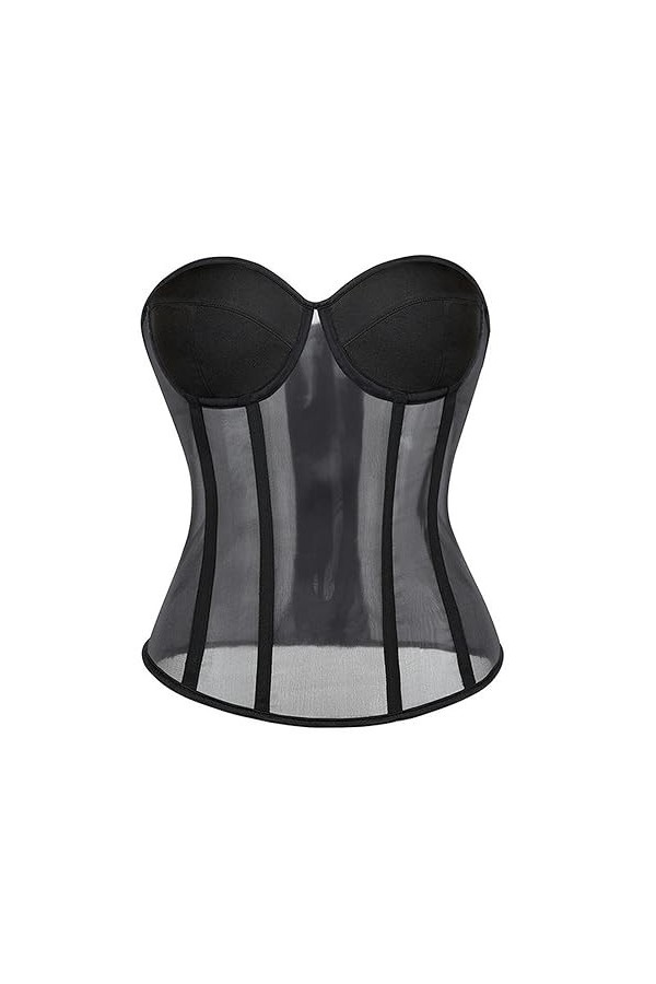 Soutien-Gorge Transparent Noir Sexy en Maille Push-up pour Femme - Corset pour fête en Club - Ensemble de vêtements Respirant