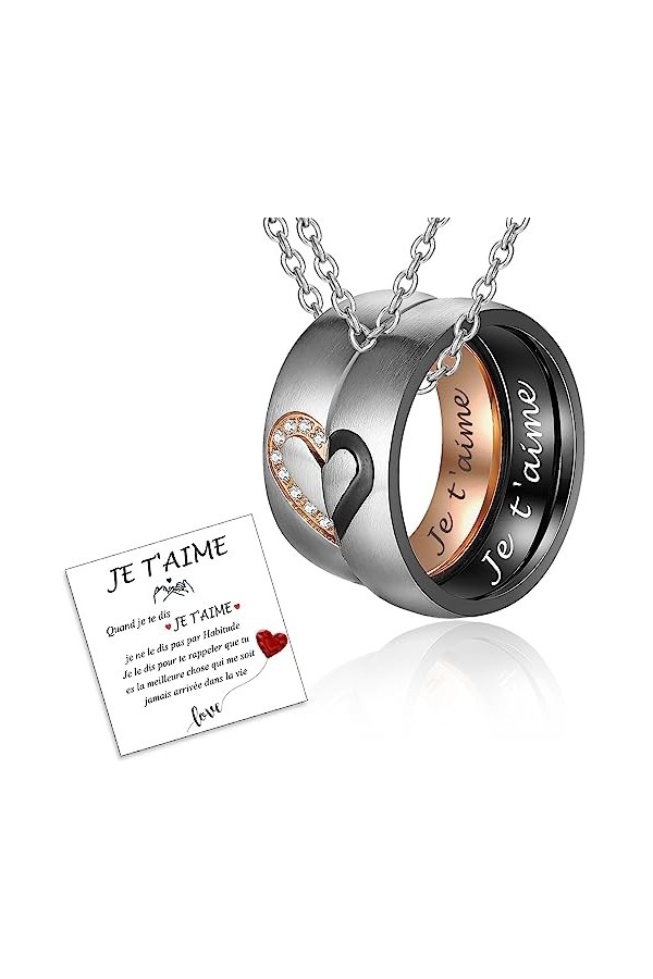 Gkmamrg Pendentif et Chaîne pour Couples Cadeau - Couple Collier Je T’Aime Cadeau pour les amoureux