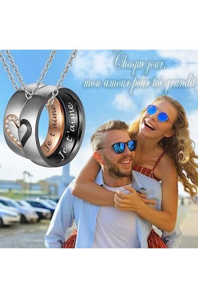Gkmamrg Pendentif et Chaîne pour Couples Cadeau - Couple Collier Je T’Aime Cadeau pour les amoureux