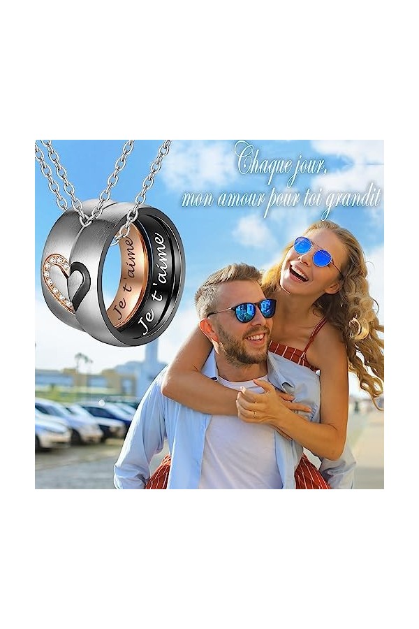 Gkmamrg Pendentif et Chaîne pour Couples Cadeau - Couple Collier Je T’Aime Cadeau pour les amoureux