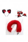 LOYOO Tête Oreilles De Chat, Queue De Renard Poilu Rouge-Blanc Pl-Úg An-Àl, Menottes Au Cou Ensemble Costume Cosplay Accessoi
