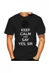 GOKO T-Shirt for Men Eep Calm and Say Yes Sir BDSM Kink Dom Sub 100% Cotton Dominant Submissive Slave Play Master Sexy Sub Cl