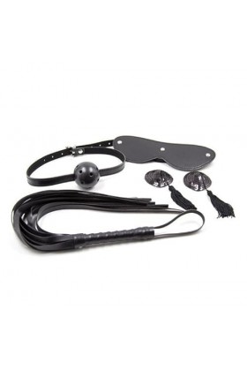 Set de 4 jouets pour couple, fouet en cuir, ballon rond en silicone à 3 trous, jouet de yoga pour adulte homme femme, noir