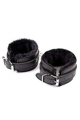 XaiYimee Poignets Noir en peluche avec fouet en cuir pour femmes, jeu de couples