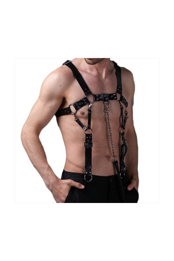 HSQSMWJ Homme Harnais de Poitrine Réglables Cuir Épaule Muscle Corps Punk Style Color:Black,Size:One Size 