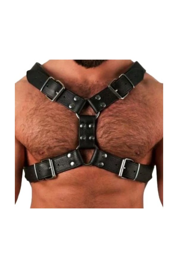 HSQSMWJ Harnais de Poitrine en Cuir pour Homme Harnais Réglable Boucle Bretelle dépaule Color:Black,Size:One Size 