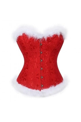 Costume Corset Noël Avec Plumes Noires Et Rouges Bustiers Lingerie Haut Gainant Costume Noël Coquin Costumes Noël Pour Femmes