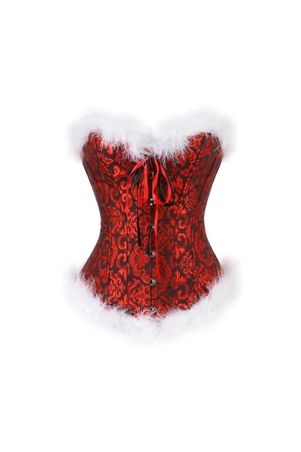 Costume Corset Noël Avec Plumes Noires Et Rouges Bustiers Lingerie Haut Gainant Costume Noël Coquin Costumes Noël Pour Femmes