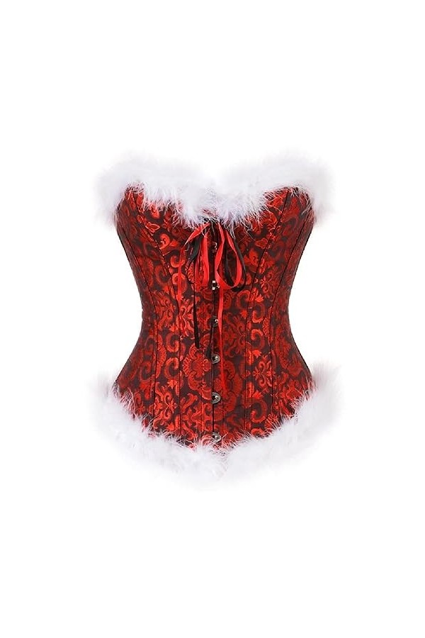 Costume Corset Noël Avec Plumes Noires Et Rouges Bustiers Lingerie Haut Gainant Costume Noël Coquin Costumes Noël Pour Femmes