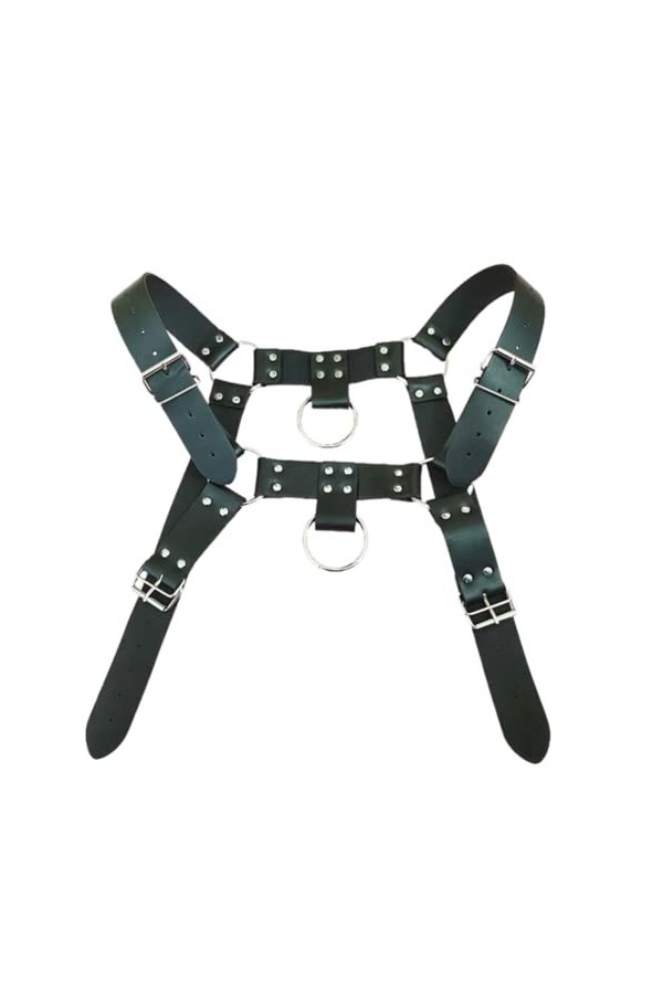 HSQSMWJ Harnais de Poitrine en Cuir pour Homme Corps PU Réglable avec Anneau à Boucle Gay Bar Pub Jeu Rôle Plaisir Color:Blac
