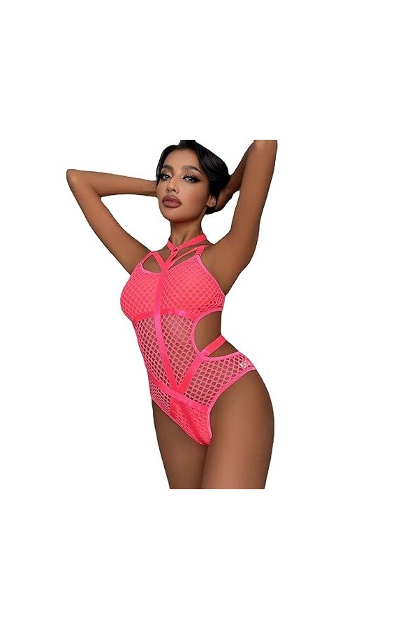 ZTIANEF CorsetPanneaux Sexy en Maille Halterneck rustre érotique Lourd en Rose, XL