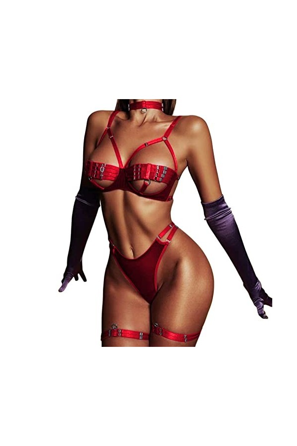 Harnais Lingerie sous-vêtements érotiques laçage Sexe Confusion Lait de rosée entrelacé Industrie Lourde Ensemble de Quatre p