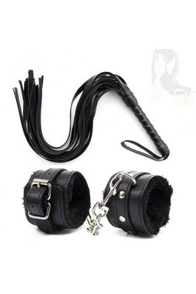 HUNTVE Fouet en Cuir PU pour Cosplay Party Props Spàńkińg Sèxy Toy Foreplay Bo`ndà-gé Slave Game Cosplay Noir 