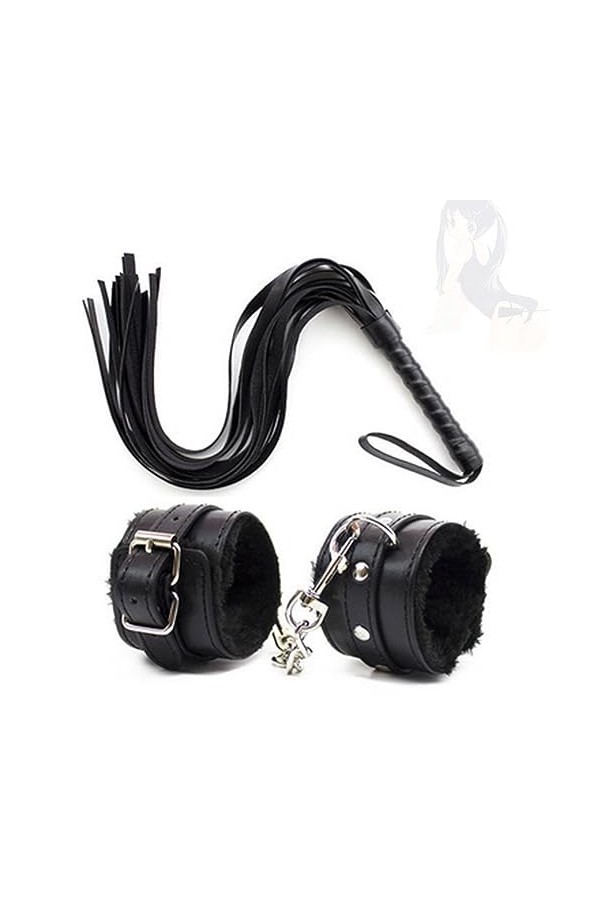 HUNTVE Fouet en Cuir PU pour Cosplay Party Props Spàńkińg Sèxy Toy Foreplay Bo`ndà-gé Slave Game Cosplay Noir 