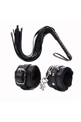 HUNTVE Fouet en Cuir PU pour Cosplay Party Props Spàńkińg Sèxy Toy Foreplay Bo`ndà-gé Slave Game Cosplay Noir 