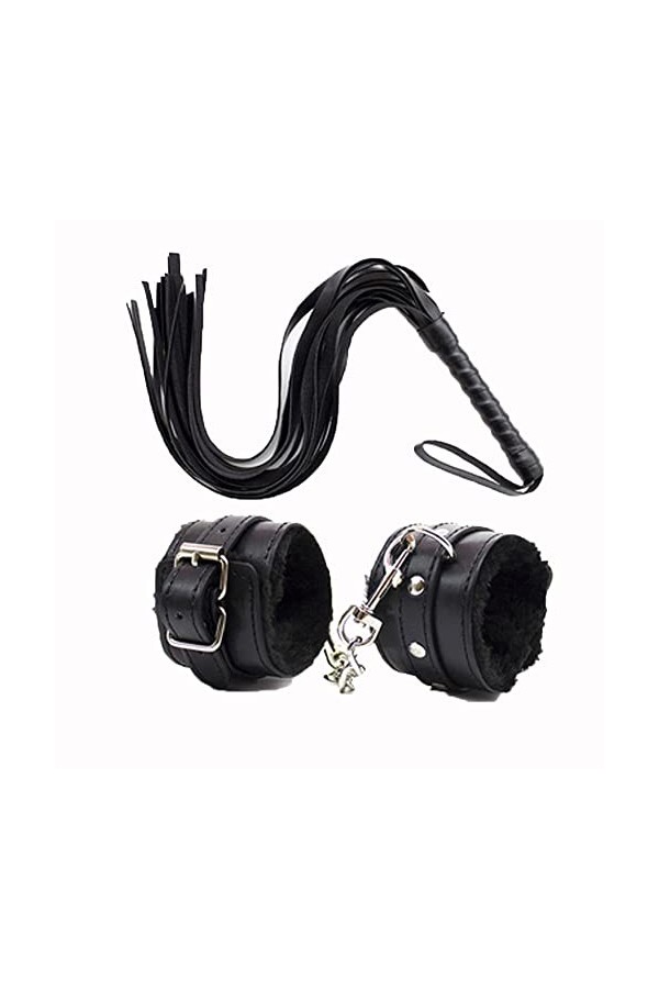 HUNTVE Fouet en Cuir PU pour Cosplay Party Props Spàńkińg Sèxy Toy Foreplay Bo`ndà-gé Slave Game Cosplay Noir 