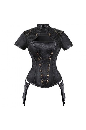 ZLXDP Ensemble corset punk en similicuir pour femme, corsets pour femmes, sous-poitrine, gothique, rétro, bustier corsage co