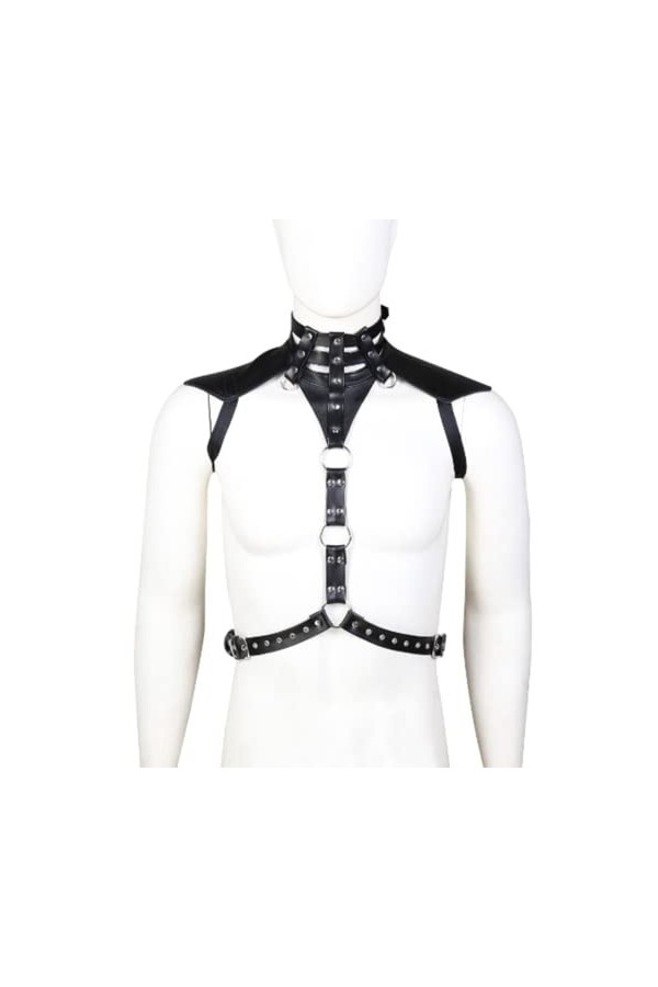 HSQSMWJ Homme Harnais de Poitrine de Corps Body Bandage Réglable en Faux Cuir Gay Bar Pub Jeu de Rôle Plaisir Color:Black,Si