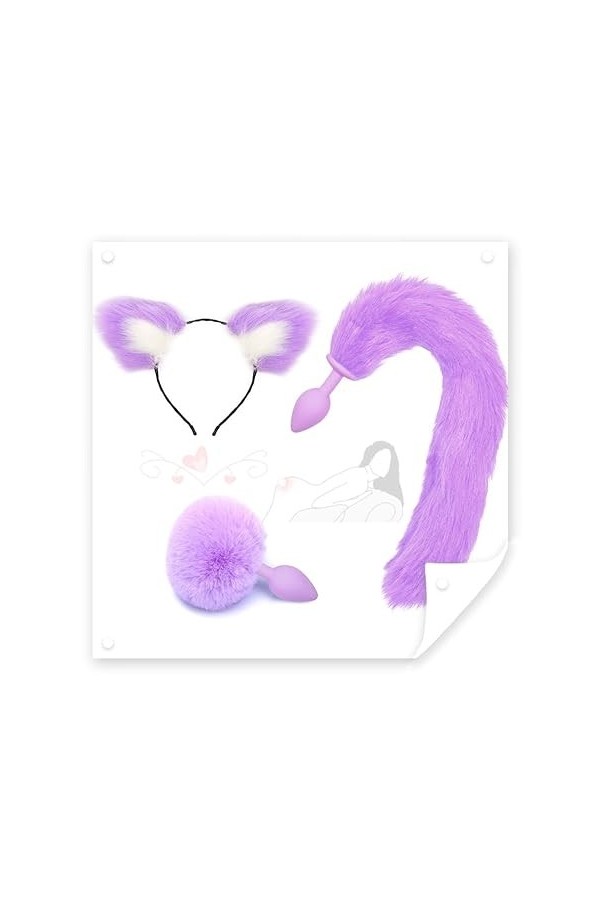 HUNTVE Queue de Renard Élégante Cosplay Party Costume Silicone Anǎl Plúg Set for Women 3 Pcs 