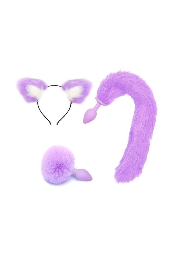 HUNTVE Queue de Renard Élégante Cosplay Party Costume Silicone Anǎl Plúg Set for Women 3 Pcs 