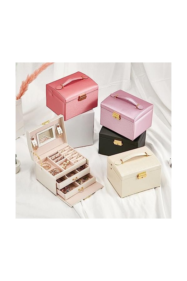 BEALIFE Boîte à Bijoux Trois Couches Pendentifs Papier Solide Collier Stockage Présent Emballage Organisateur Portable Décora