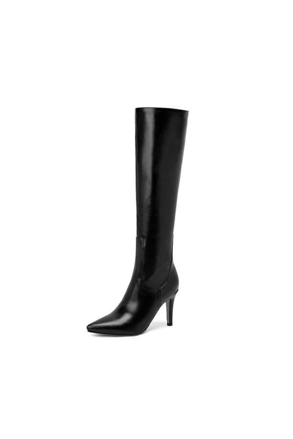 WOkismD 9 CM/3.54IN Bout Pointu Stiletto Côté Zipper Bottes Hautes Sexy Et Élégant Femmes Genou-Haute Bottes Discothèque Pole