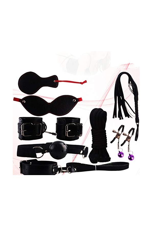 DanTanes Dispositif de retenue en Cuir 8 pièces, Combinaison de vêtements de Fitness pour Couple en Peluche Noire intégrée