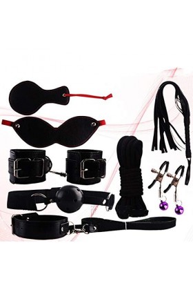 DanTanes Dispositif de retenue en Cuir 8 pièces, Combinaison de vêtements de Fitness pour Couple en Peluche Noire intégrée