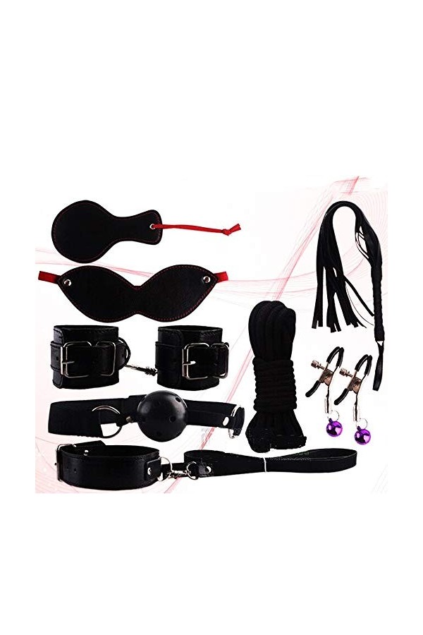 DanTanes Dispositif de retenue en Cuir 8 pièces, Combinaison de vêtements de Fitness pour Couple en Peluche Noire intégrée