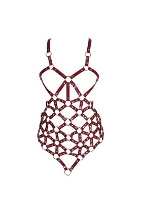 PETMHS Femmes Punk Cuir Poitrine Harnais Complet du Corps évider Taille réglable Ceintures Gothique Festival Rave Costumes V