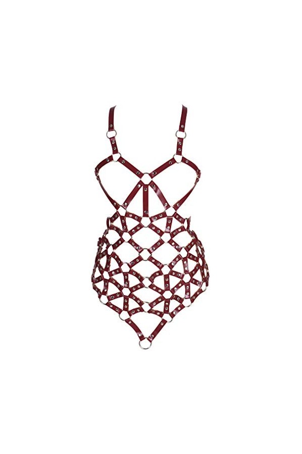 PETMHS Femmes Punk Cuir Poitrine Harnais Complet du Corps évider Taille réglable Ceintures Gothique Festival Rave Costumes V