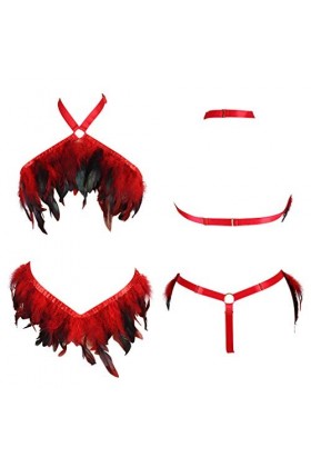 Femmes Feather Harnais Bralette Rave Punk Harnais Complet Lingerie Plus La Taille À Bretelles Creux Out Frame Ceintures Ensem