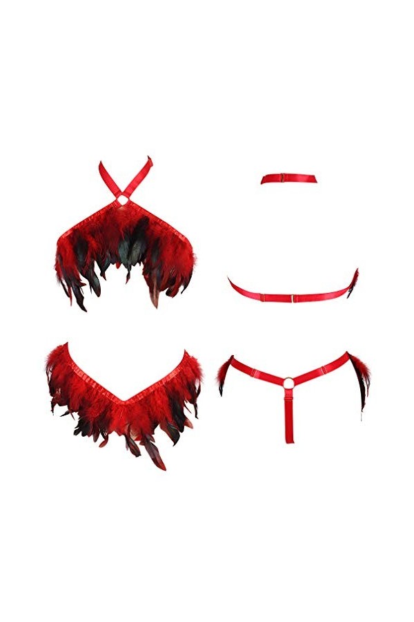 Femmes Feather Harnais Bralette Rave Punk Harnais Complet Lingerie Plus La Taille À Bretelles Creux Out Frame Ceintures Ensem