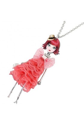 NELLN Collier tissu robe Belle poupée collier pendentif long alliage Collier Chaîne Femmes bijoux de mode