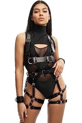 Cage Gothique Punk Ceinture en Cuir pour Femmes, Harnais Chaîne Sexy Harnais De Poitrine Ensemble De Lingerie Color : Black 