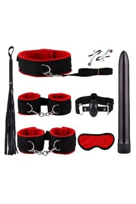 8Pices-Set de Kit Vêtements Retenue Fourrure Corps Jouet Sexy Programme Femme Menottes Šex Adulte Toy lit Yoga Design Collier