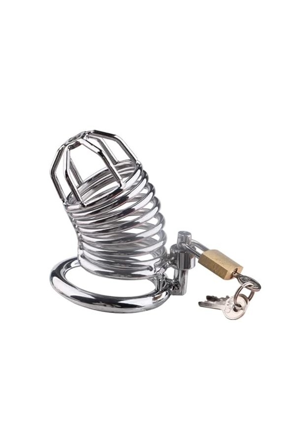 OMOONS Cage À Verrous Fixes En Acier Inoxydable Pour Hommes Cage À Verrous Avancée Respirante Et Facile À Transporter Anneau